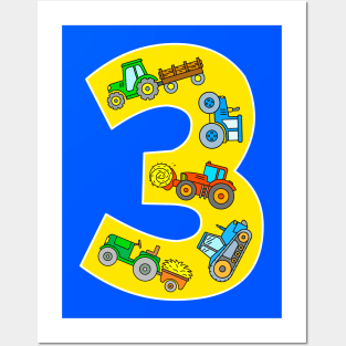 Tractor Farm Vehicles 3 Year Birthday Posters and Art